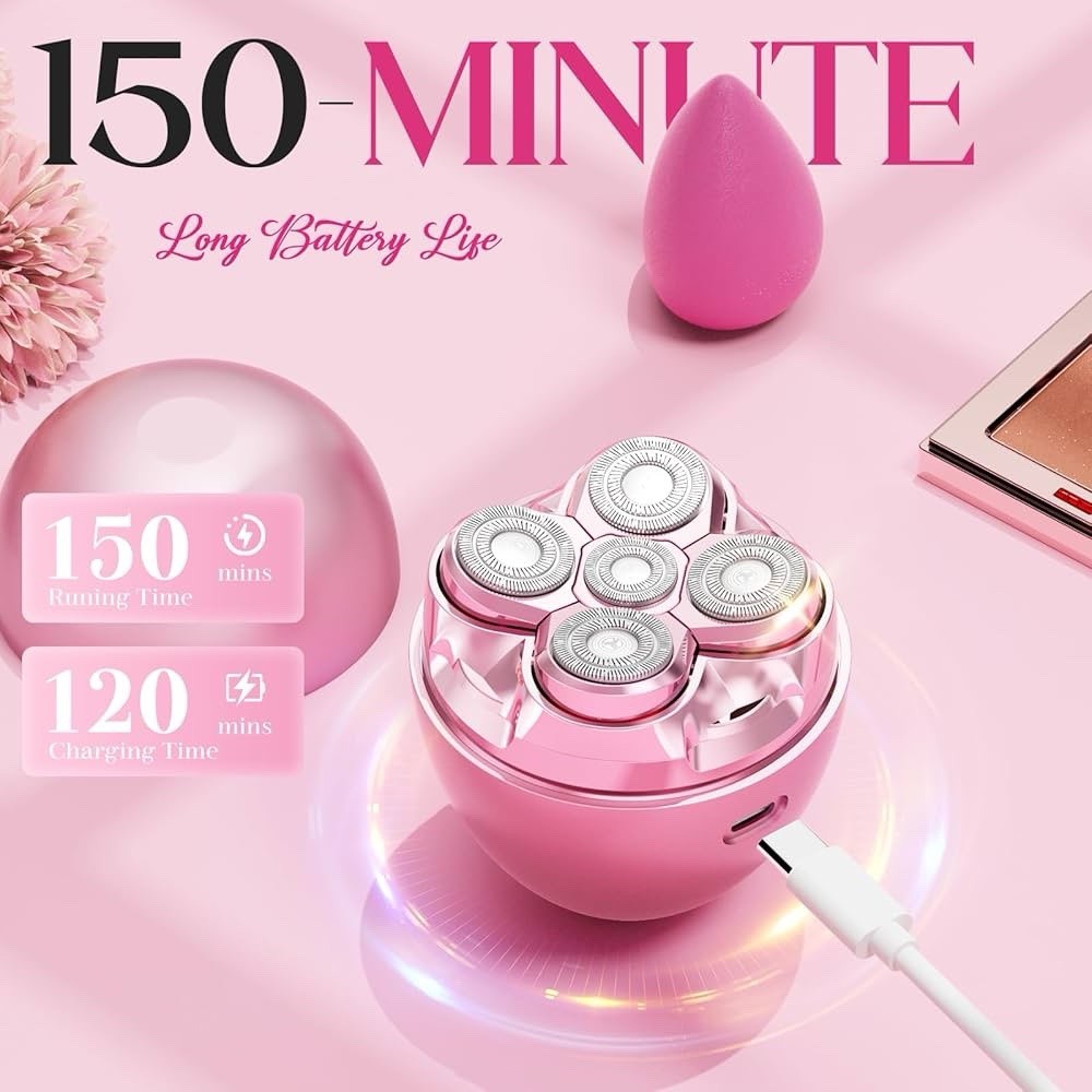 Women’s Electric Shaver 5D Floating Rotary Razor Wet Dry Hair Remover Pink