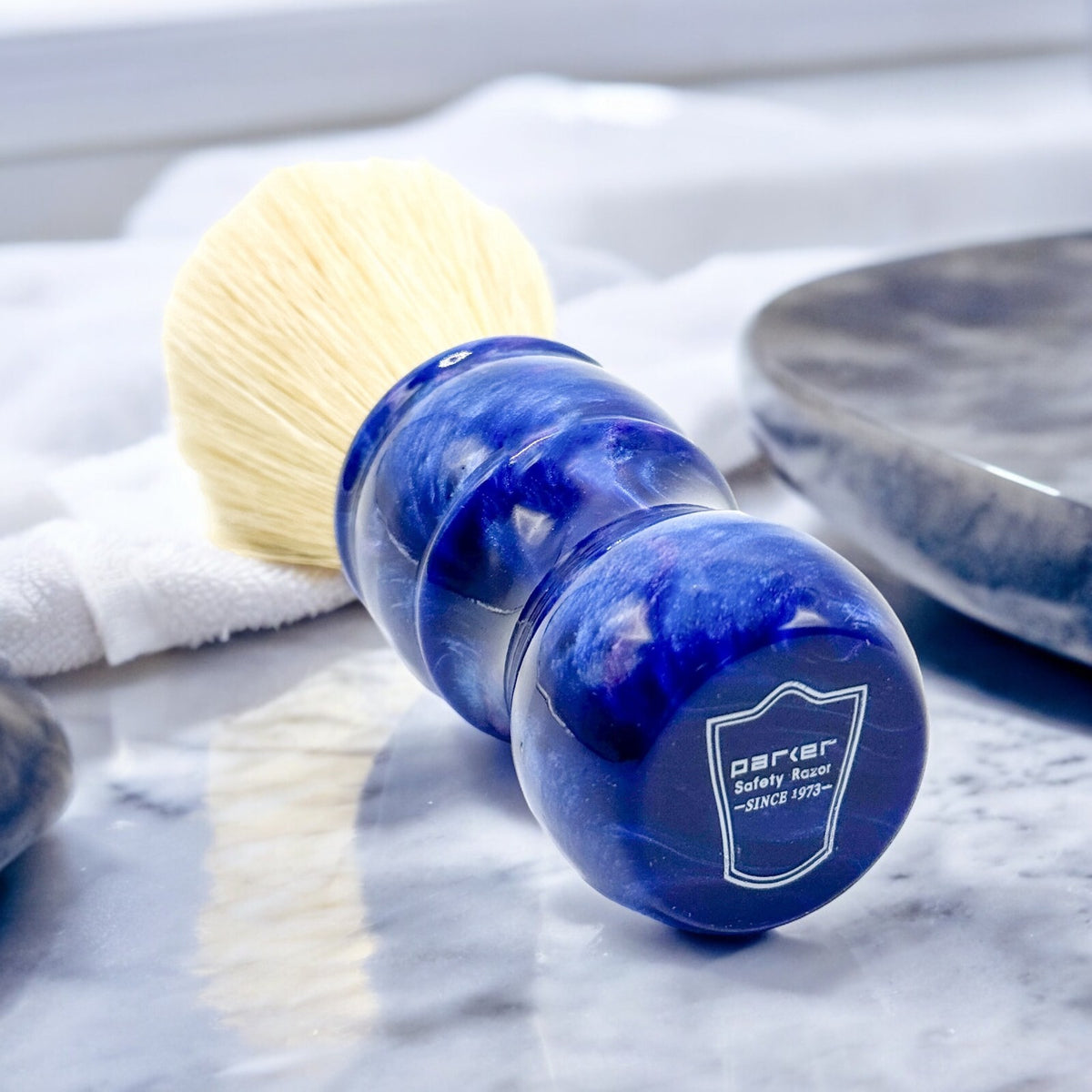 Large Blue Handle Boar Bristle Shaving Brush for Lather & Exfoliation