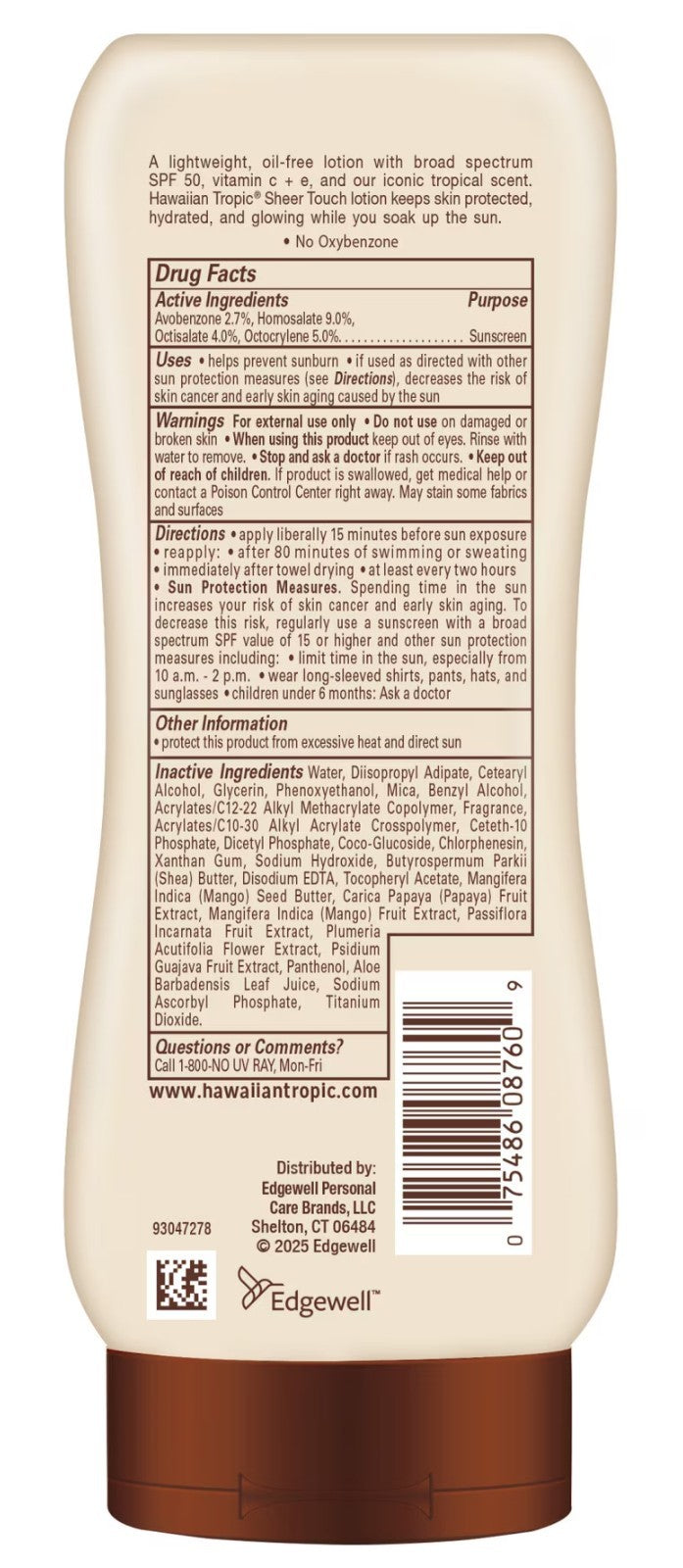 SPF 50 Sunscreen Lotion with Tropical Botanicals - Hydrating, Water-Resistant, 8 oz