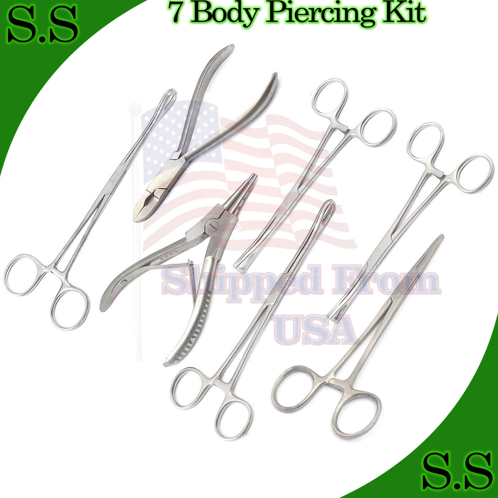 Medical Forceps Kit 7-Piece Set - Pennington/Sponge & Ring Plier Instrument