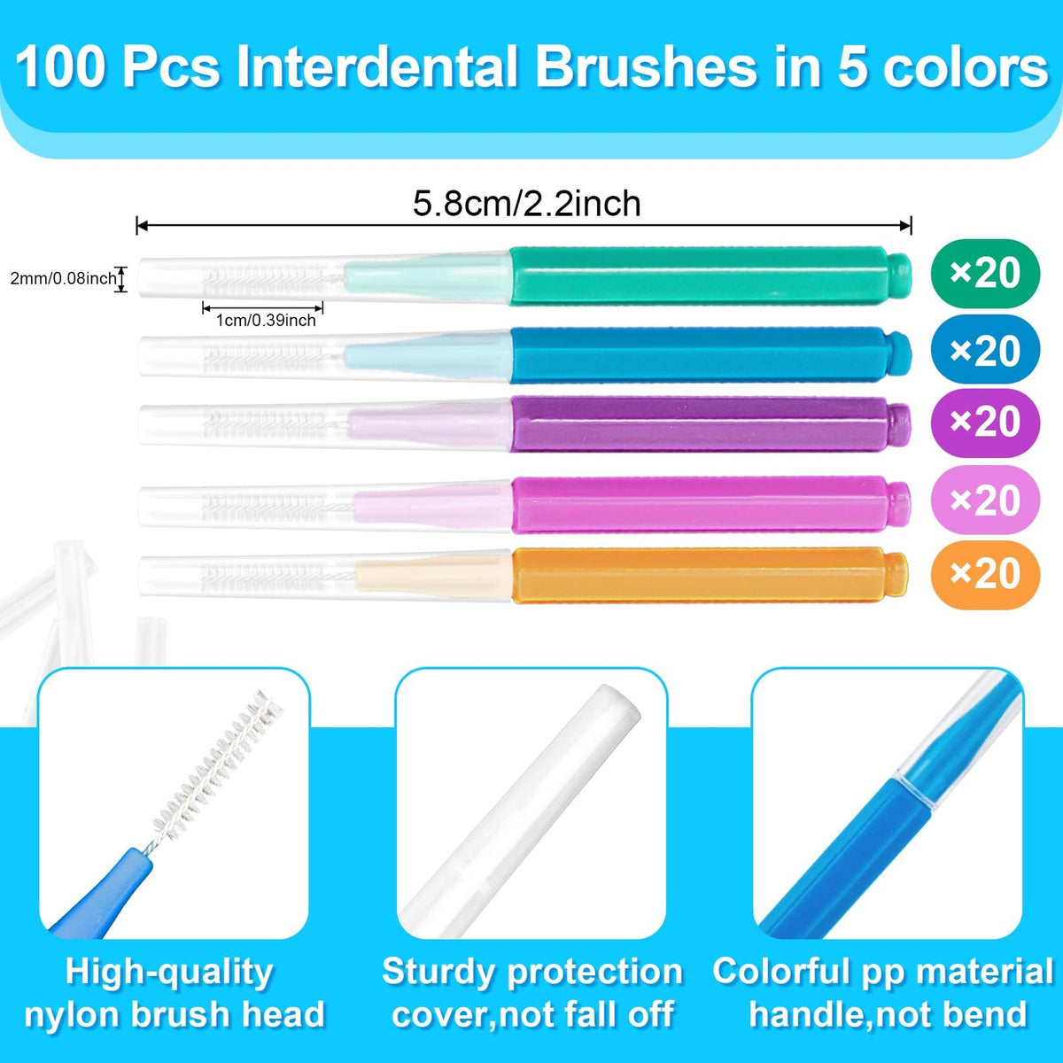 Disposable Interdental Brushes for Braces 100 Pack - Oral Care Floss Picks