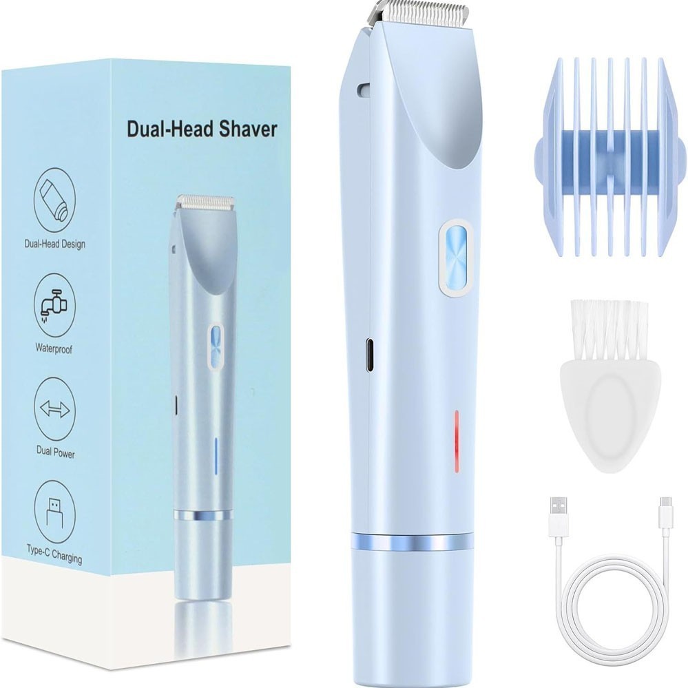 Women Dual Head Waterproof Electric Shaver & Bikini Trimmer - Rechargeable, Wet & Dry Use