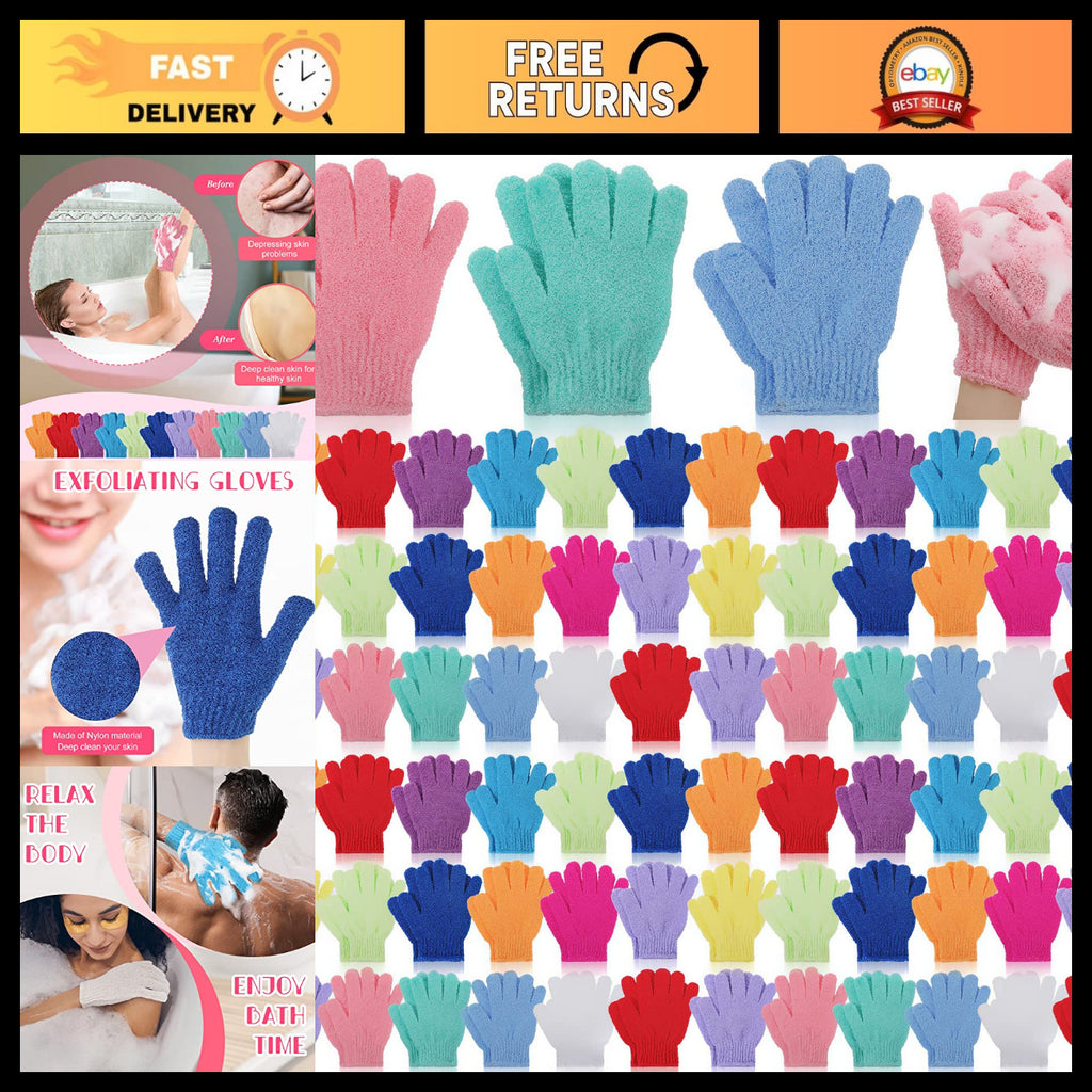 Exfoliating Bath Gloves - Double-Sided Scrub Mitts in 13 Colors, 100 Pcs