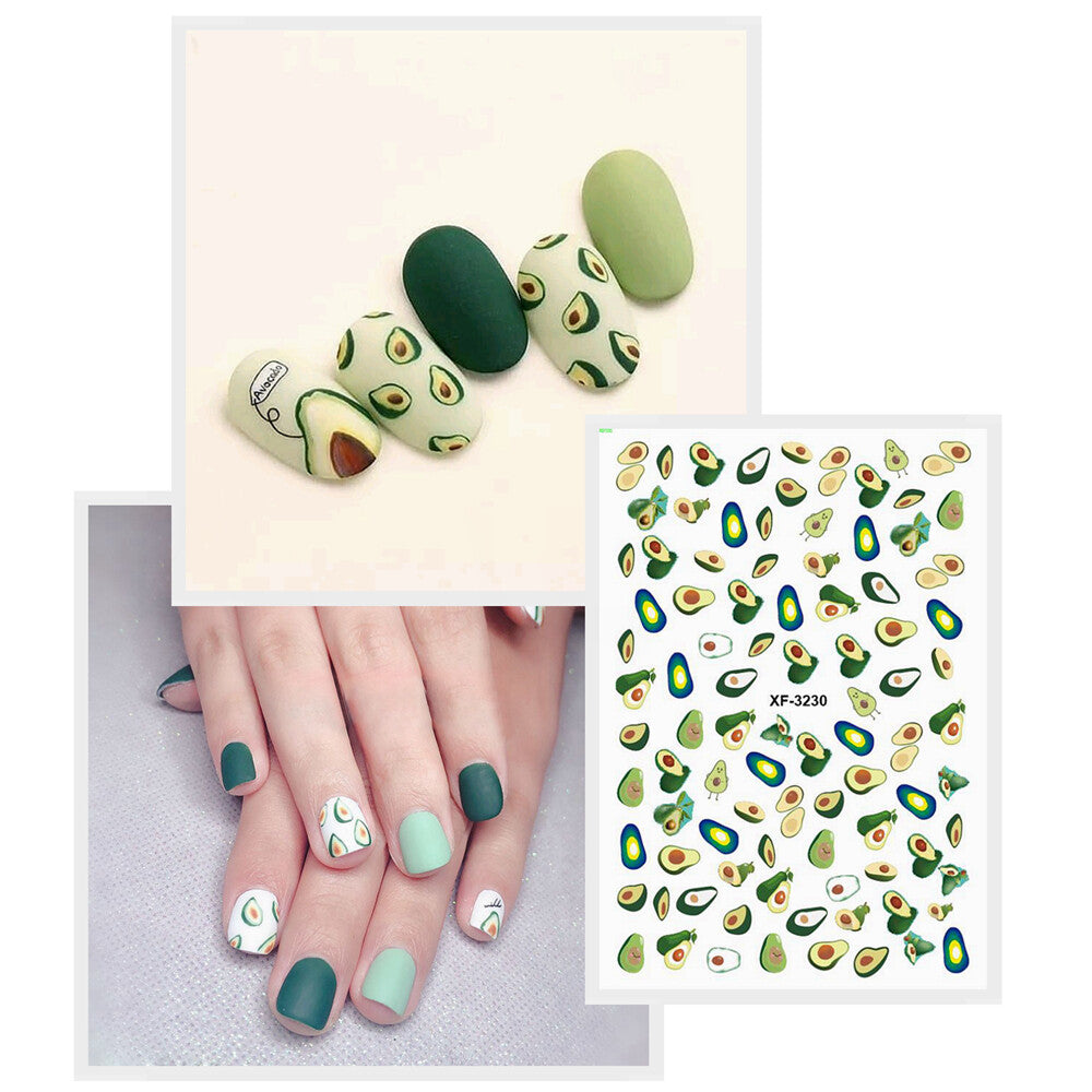 Fruit Nail Stickers Assorted Watermelon Cherry Lemon Peach & Strawberry Decals