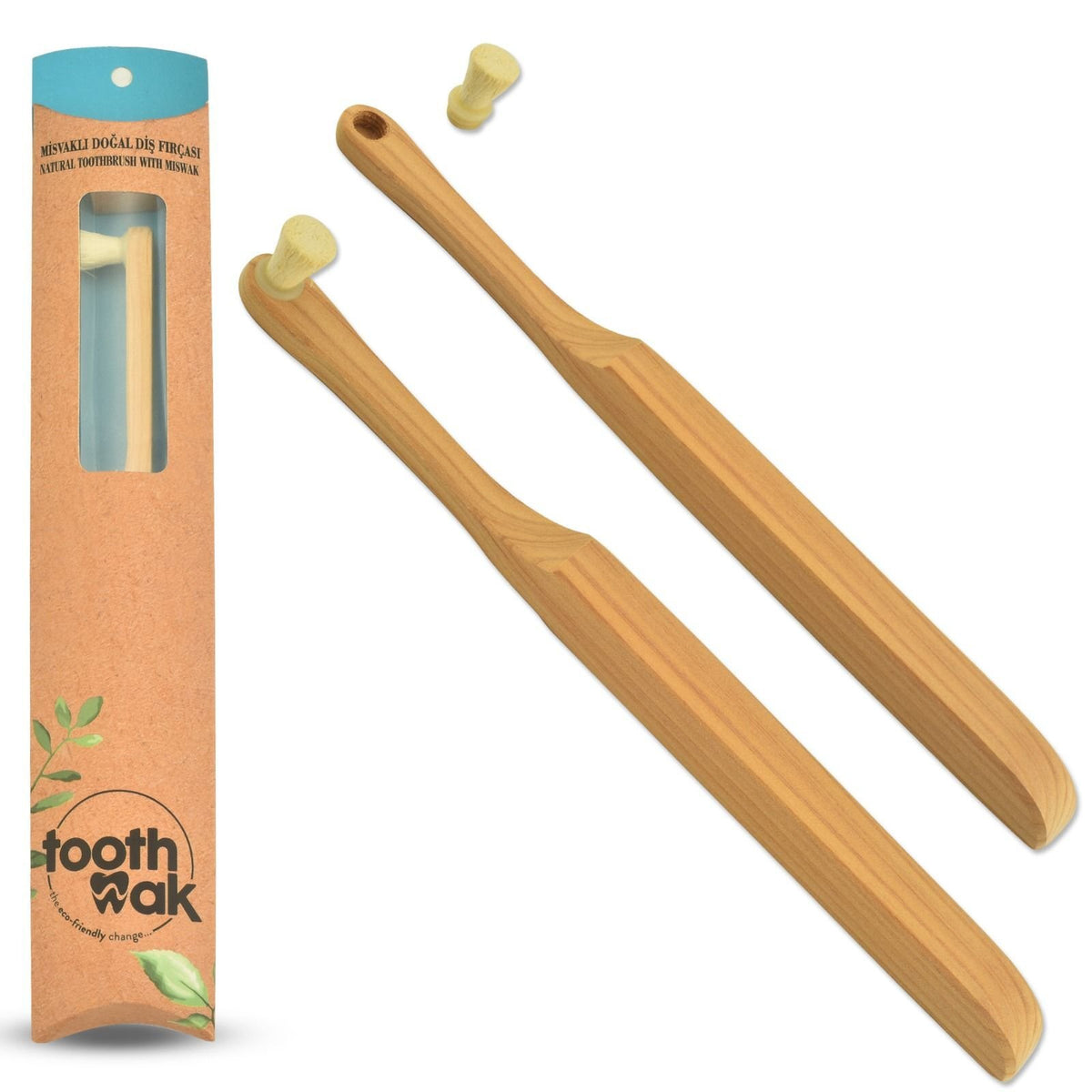 Eco-Friendly Interchangeable Miswak Toothbrush Set - Natural Bristles, Biodegradable Handle