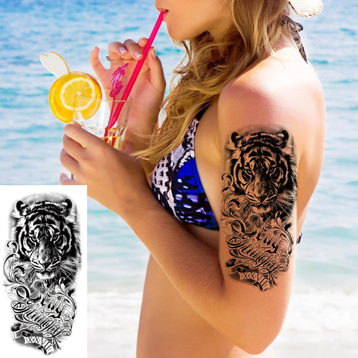 82 Sheets Temporary Tattoos for Women and Teens – Large Flower Sets 7.5x3.8 in and 2.4x4.1 in