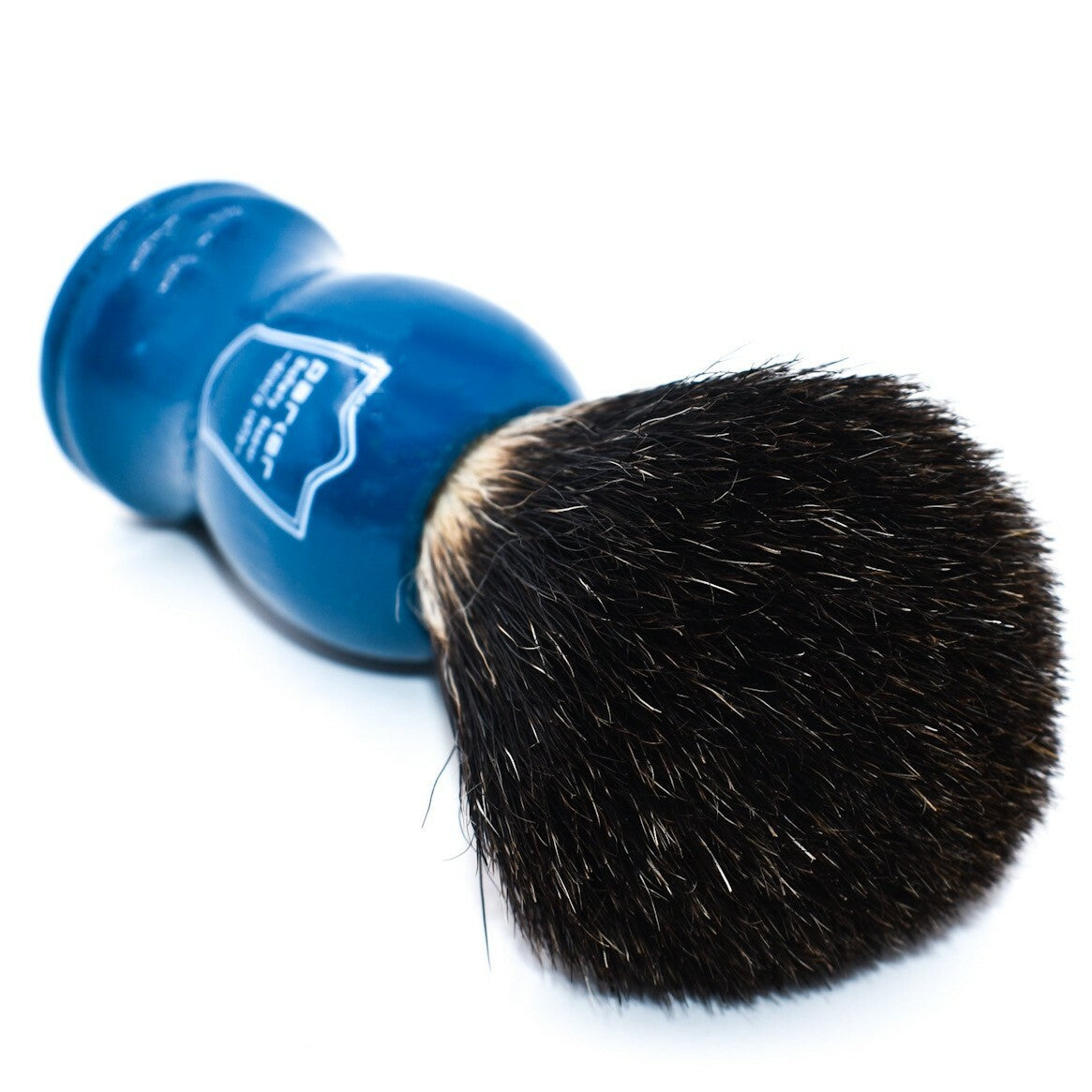Black Badger Shaving Brush with Blue Wood Handle & Stand - Handmade Grooming Tool