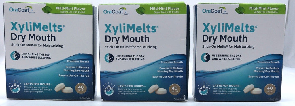 XyliMelts Mild Mint Oral Moisturizer 3-Pack - Sugar-Free, Denture & Dry Mouth Relief