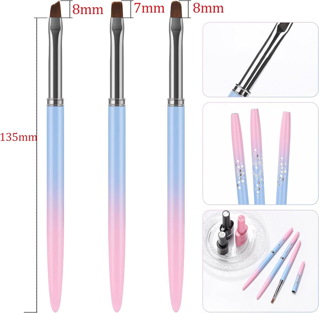 3Pcs Nail Art Clean Up Brushes Set for Precise Nail Polish Removal