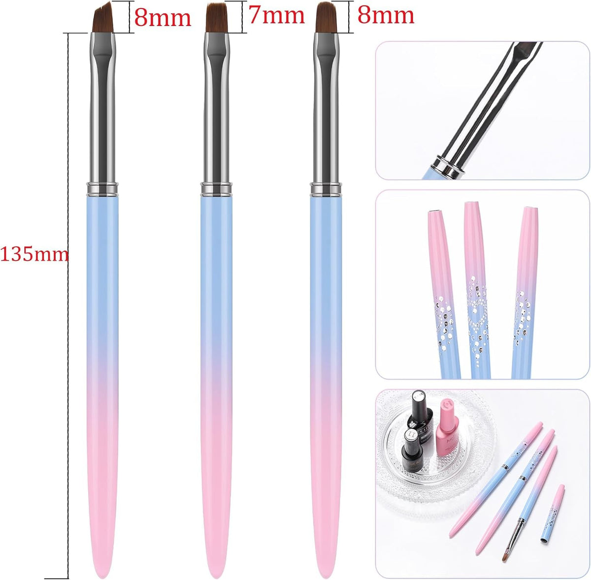 3Pcs Nail Art Clean Up Brushes Set for Precise Nail Polish Removal