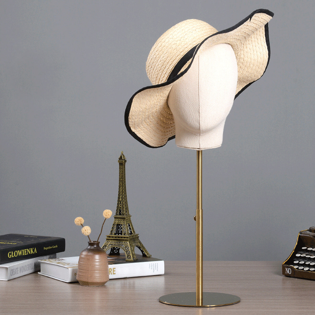 Adjustable Wig Mannequin Head Display Stand for Hats & Wigs - Gold