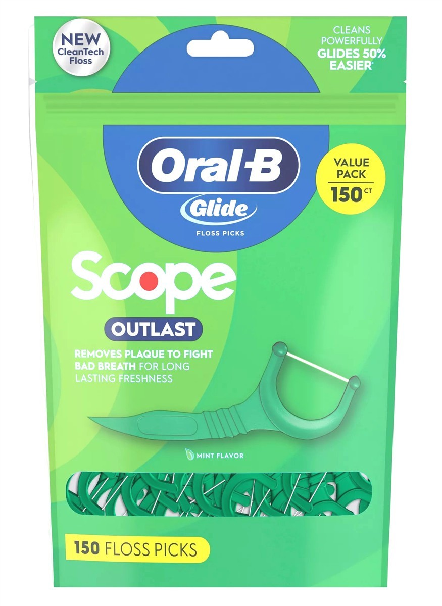 Oral-B Glide Floss Picks 150 Count - Long-Lasting Mint Flavor, Gently Removes Plaque, Value Pack