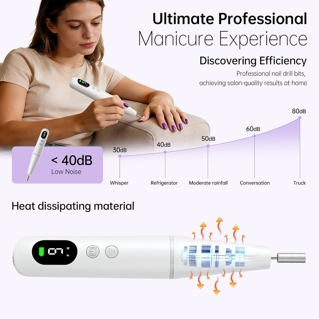 Cordless Electric Nail Drill Kit for Acrylic Gel & Dip Nails - Portable Manicure Tool