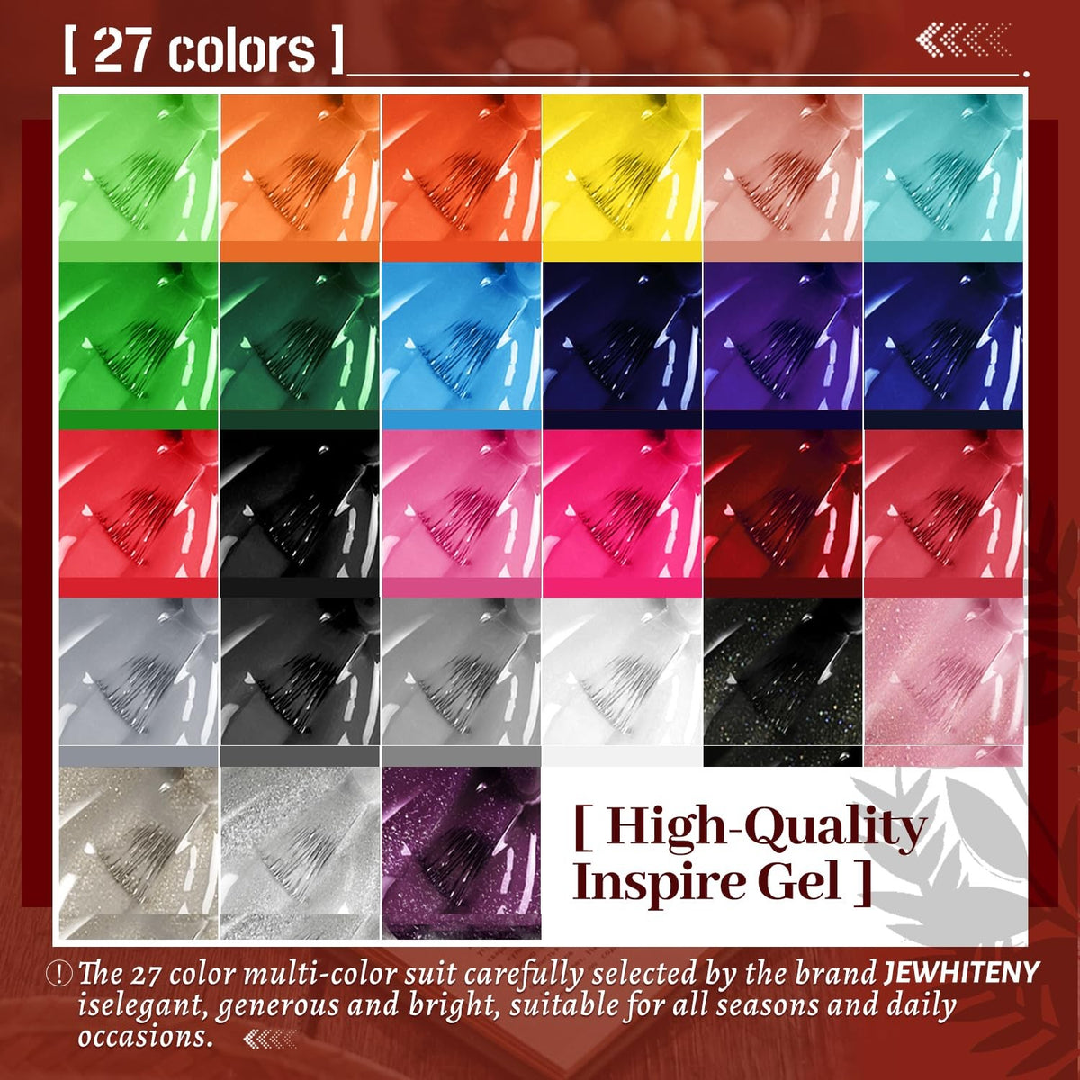 Gel Nail Polish Kit 30 Pieces with 27 Colors Matte & Glossy Top Coat