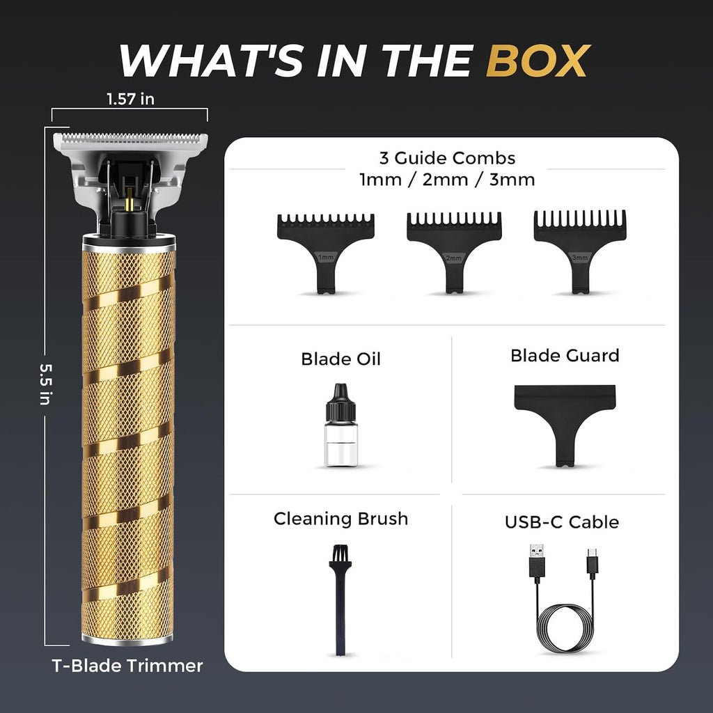 Men's Beard & Hair Trimmer with Titanium T-Blade, Quiet Cordless Edger