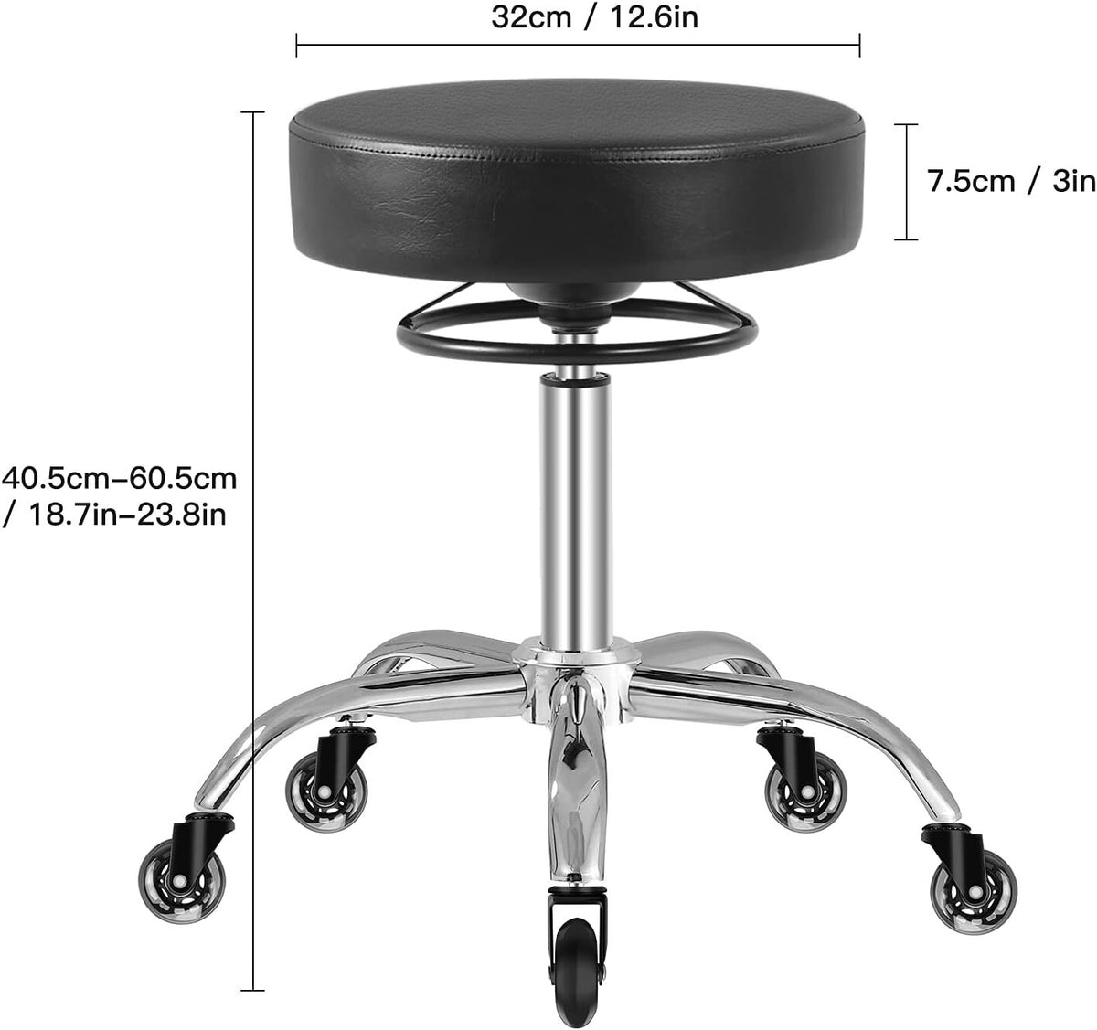 Heavy Duty Adjustable Rolling Stool 400Lb Capacity for Salon & Tattoo Work