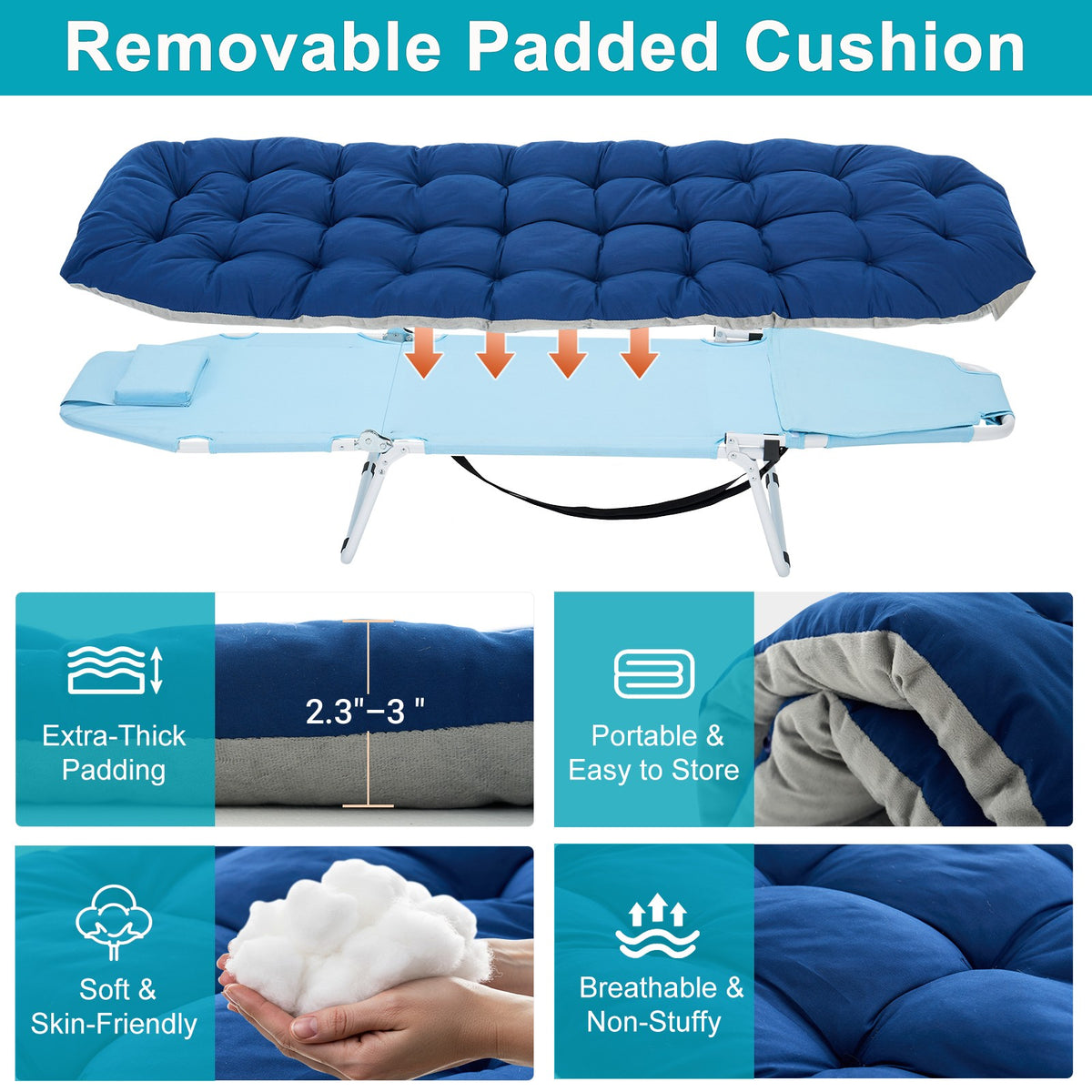Portable Folding Camping Cot with Mattress & Face Hole for Outdoor Sleep