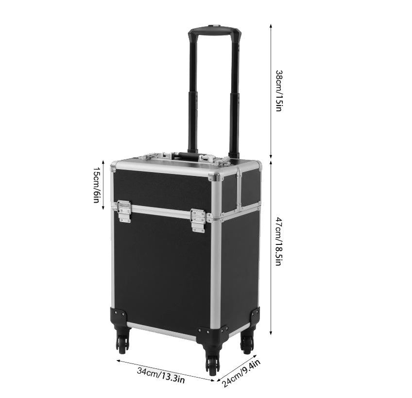 Professional Rolling Makeup Case with Metal Travel Luggage Storage