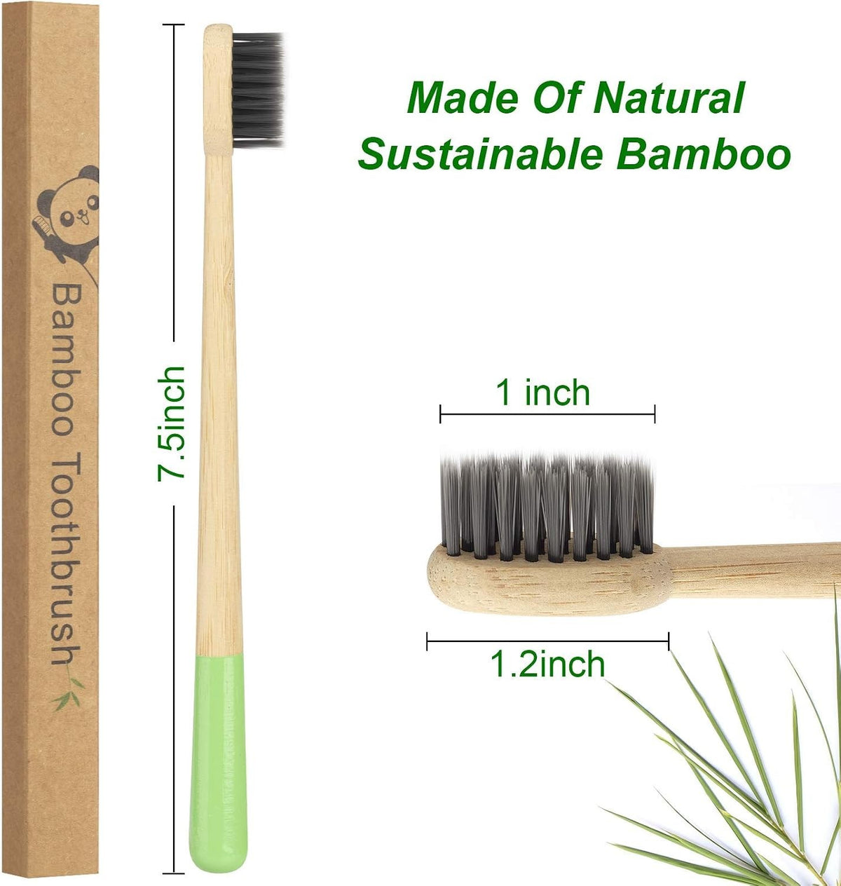 Bamboo Charcoal Toothbrushes 6 Pack - Soft BPA Bristles, Eco-Friendly & Biodegradable
