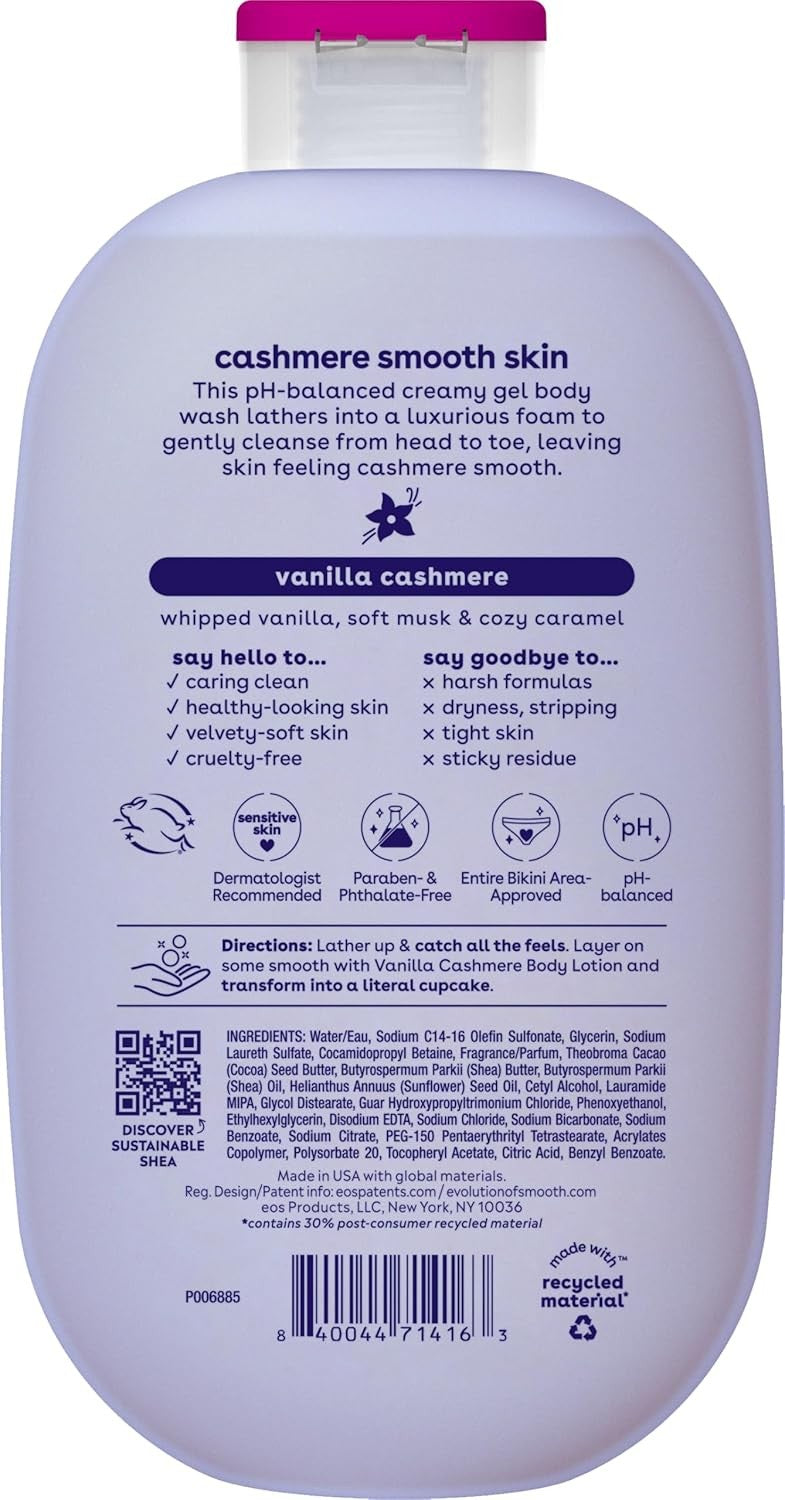 Eos Shea Better Vanilla Cashmere Body Wash - Moisturizing pH Balanced Shower Gel