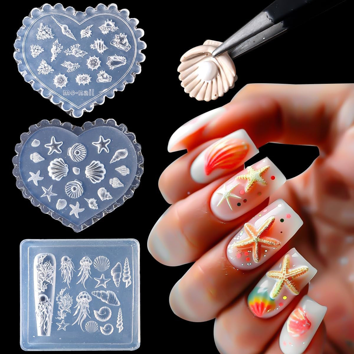 3D Starfish Silicone Nail Mold Set - Ocean-Themed Nail Art Tools, 3 Pieces