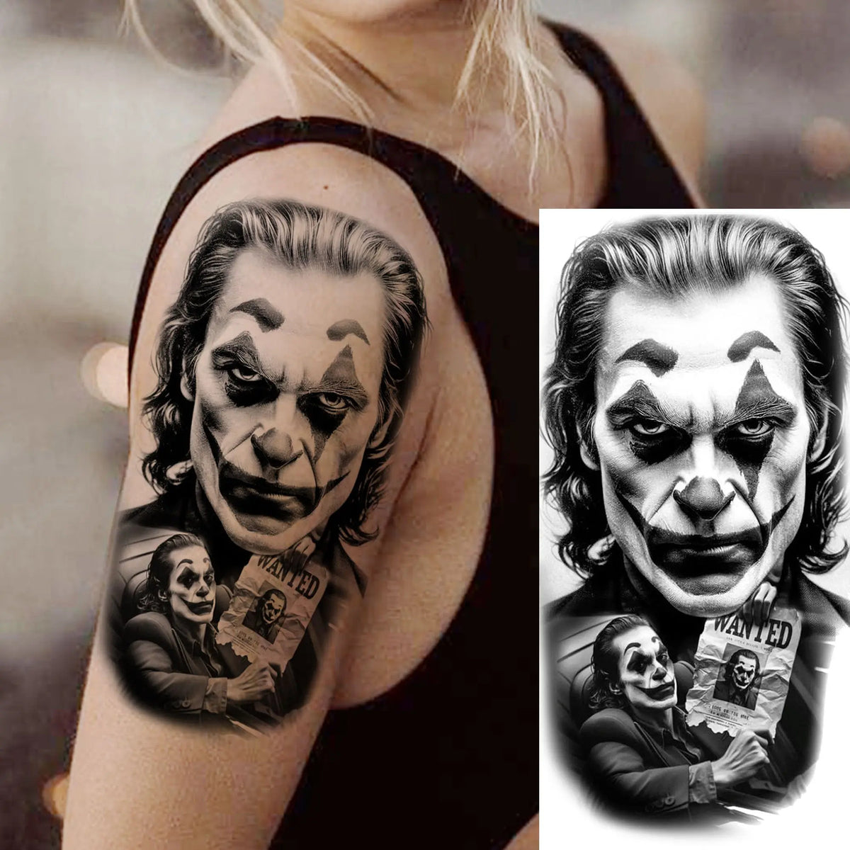 Waterproof Temporary Tattoo Sticker - Evil Joker Face, Long Lasting Realistic Design