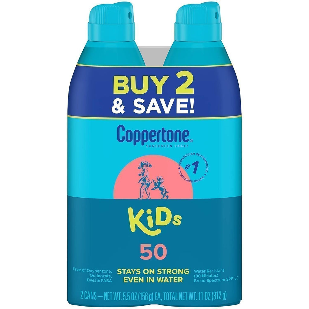 Kids Sunscreen Spray SPF 50 Water Resistant 5.5 Oz Pack of 2 - Broad Spectrum UV Protection