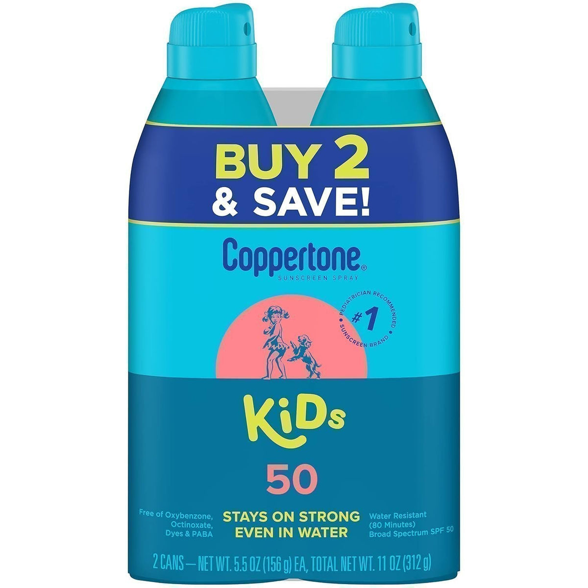 Kids Sunscreen Spray SPF 50 Water Resistant 5.5 Oz Pack of 2 - Broad Spectrum UV Protection