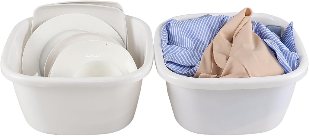Large Deep Square Plastic Wash Basin - 18 Quart Multipurpose Dishpan, Pack of 2
