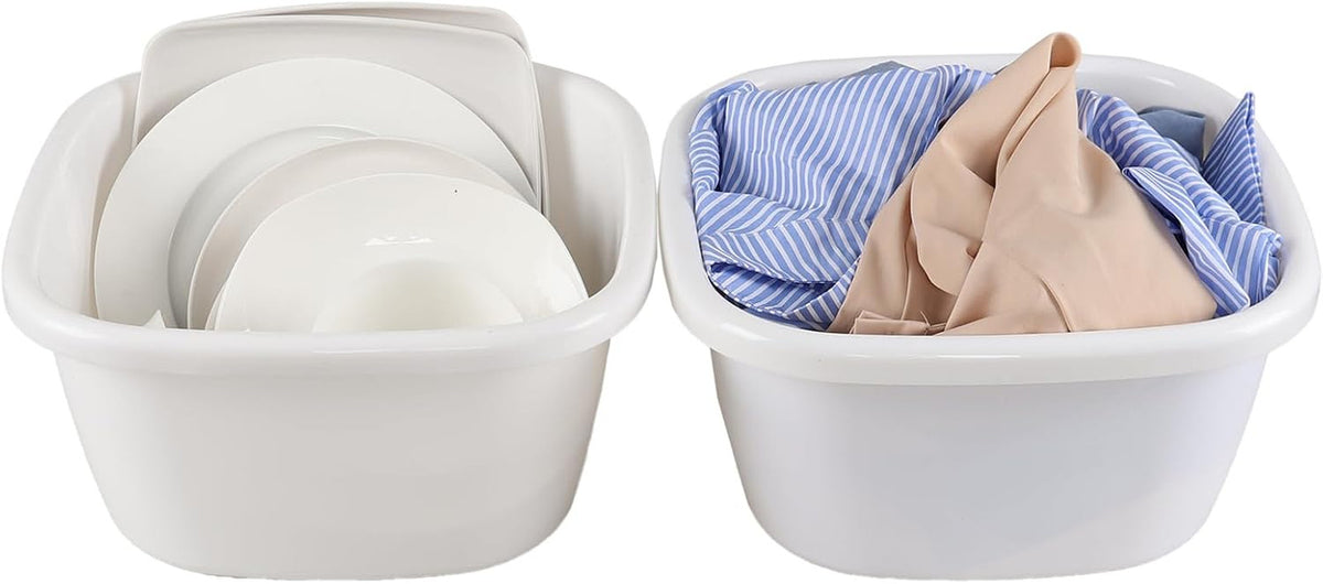 Large Deep Square Plastic Wash Basin - 18 Quart Multipurpose Dishpan, Pack of 2