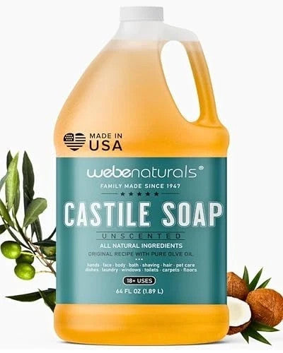 Organic Liquid Castile Soap - Unscented, Multi-Purpose, 64 Fl Oz