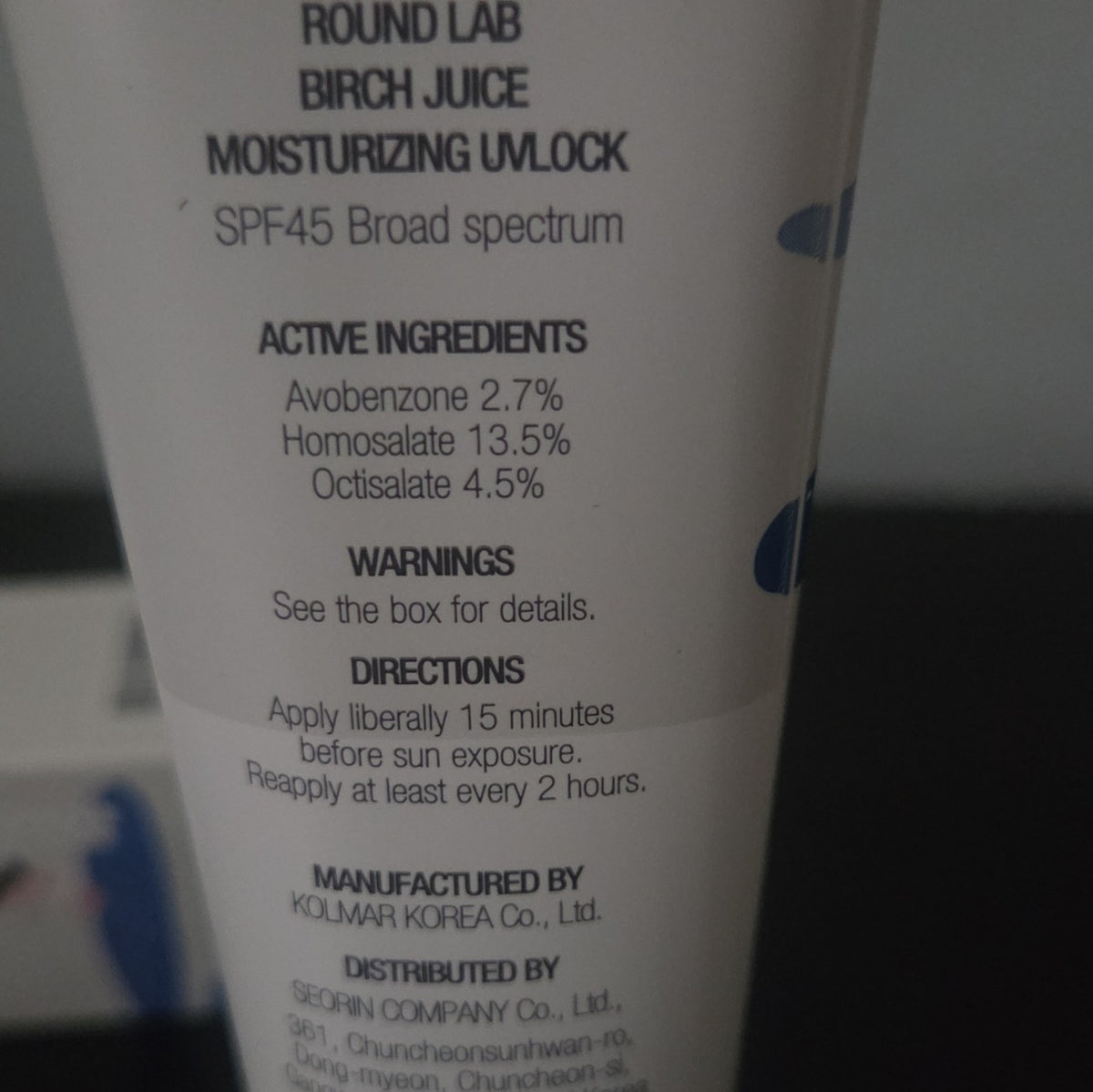 Round Lab Birch Juice Moisturizing UV Lock SPF 45 Face Sunscreen 50ml Broad Spectrum