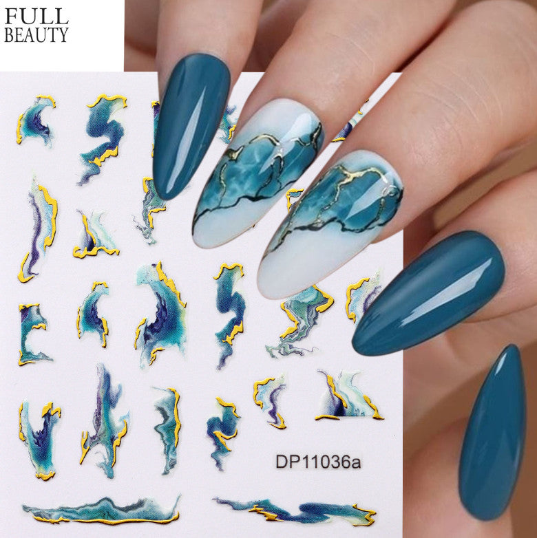 Self-Adhesive 3D Marble Nail Art Wraps Gold Swirl Stripe Stickers Set