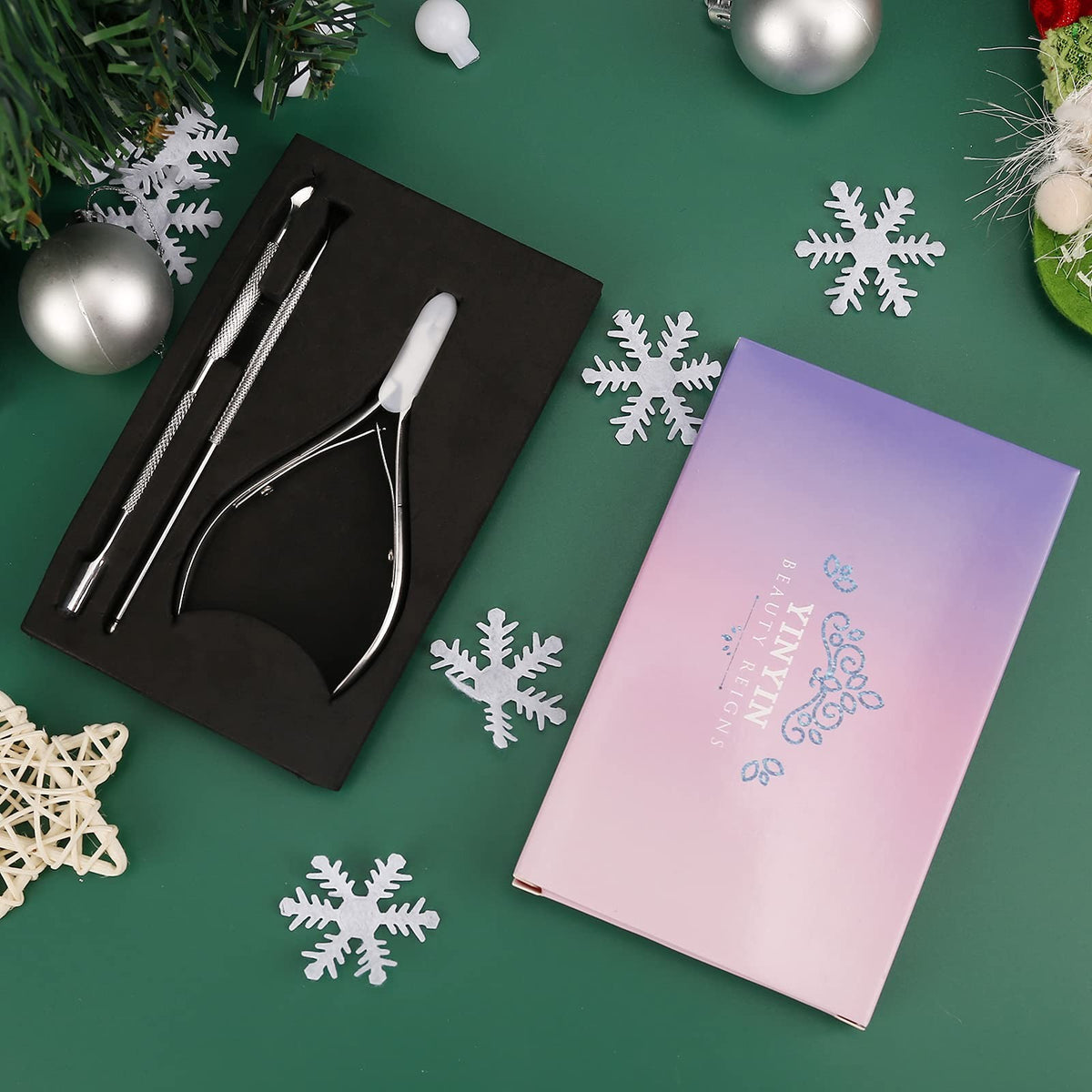 Professional Cuticle Trimmer with Pusher and Cutter - Silver 3-Piece Set