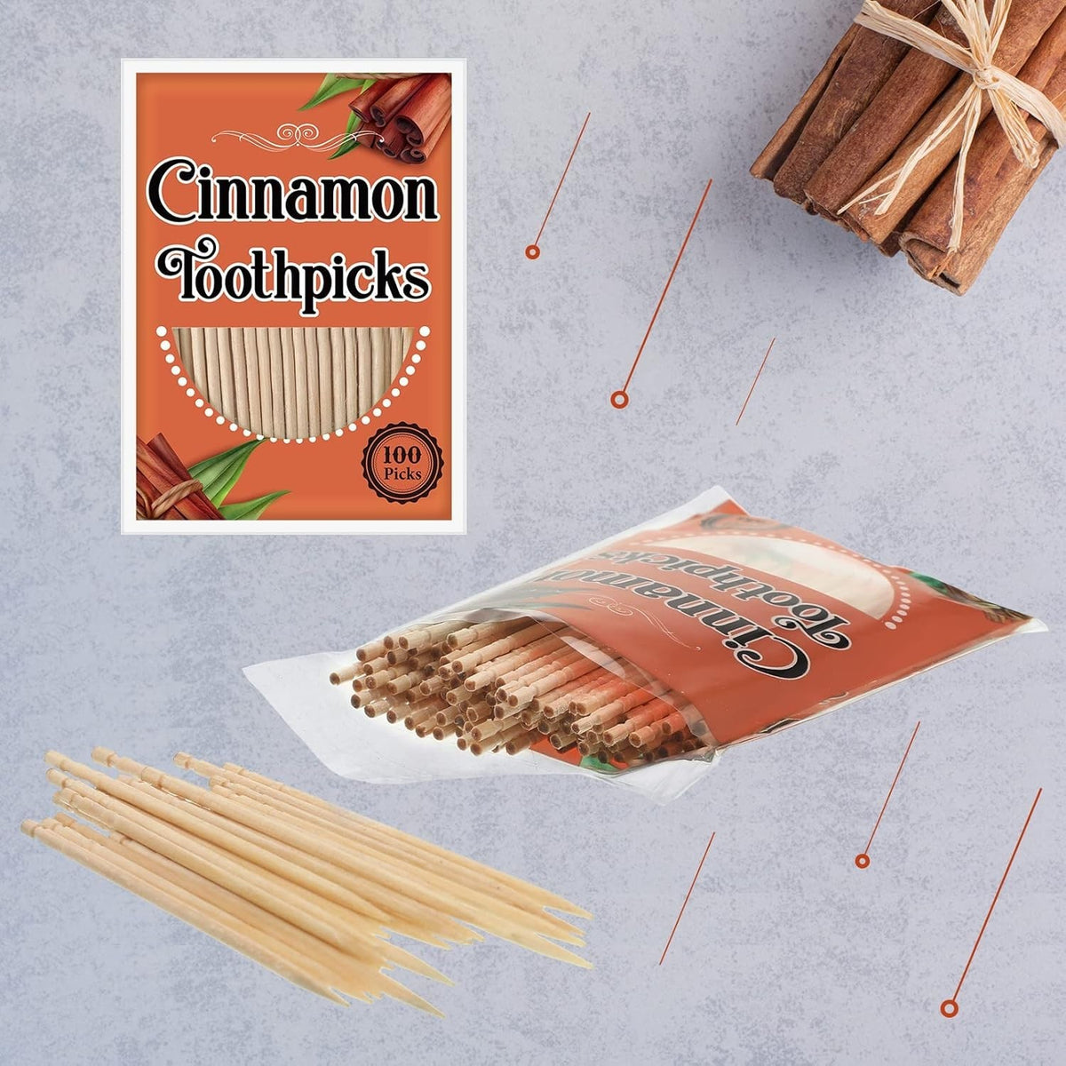 Bulk Cinnamon Flavored Toothpicks - 600 Natural Wooden Picks for Fresh Breath & Oral Care