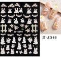 Pink Rabbit Nail Decal Stickers for Manicure - 5D Embossed Floral Design