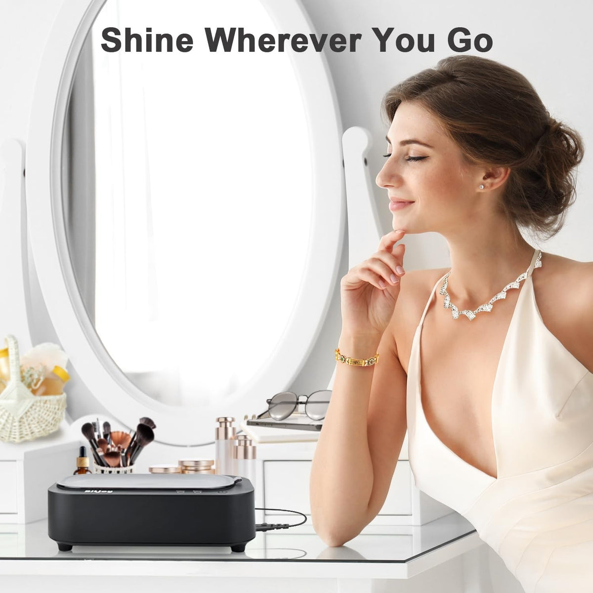 Ultrasonic Jewelry Cleaner with 48KHz Power, 12oz Tank for Gems and Glasses