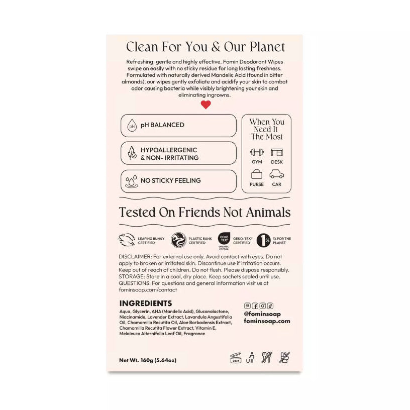 Biodegradable Hypoallergenic Deodorant Wipes Variety Pack - 15 Count, Vegan & Cruelty-Free