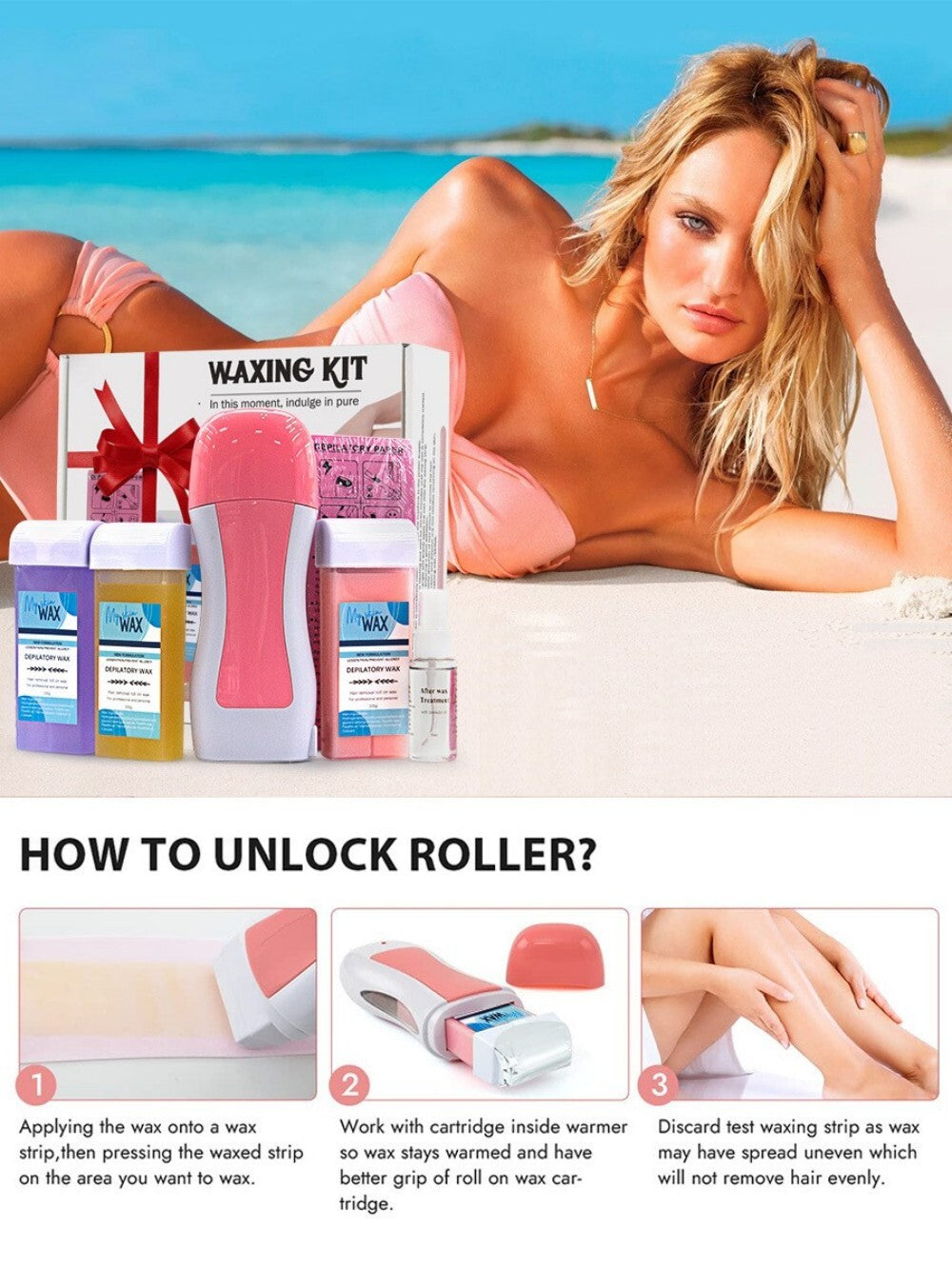 Home Waxing Kit with Wax Warmer & Refill Rolls - Hair Removal for Face & Body