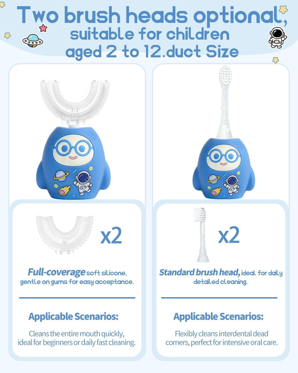 Kids U-Shaped Electric Sonic Toothbrush with 360° Full Mouth Cleaning