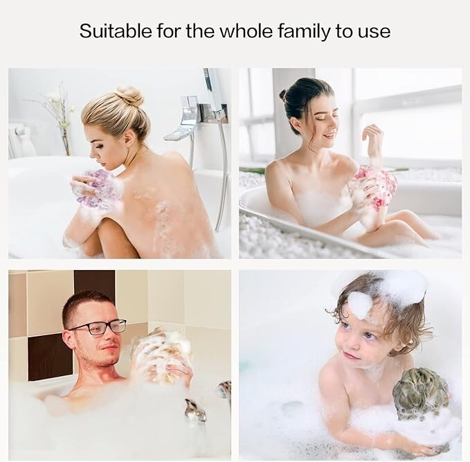 Exfoliating Shower Poufs 4-Pack Mesh Body Scrubbers for Gentle Skin Cleaning