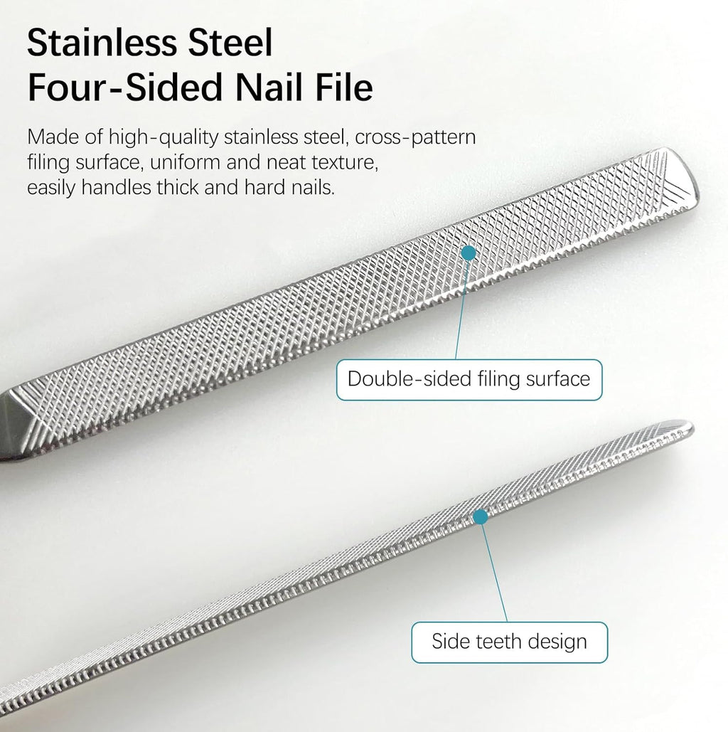 Stainless Steel Toe Nail Files Set - 4-Sided Heavy-Duty Grooming Tools for Thick Nails