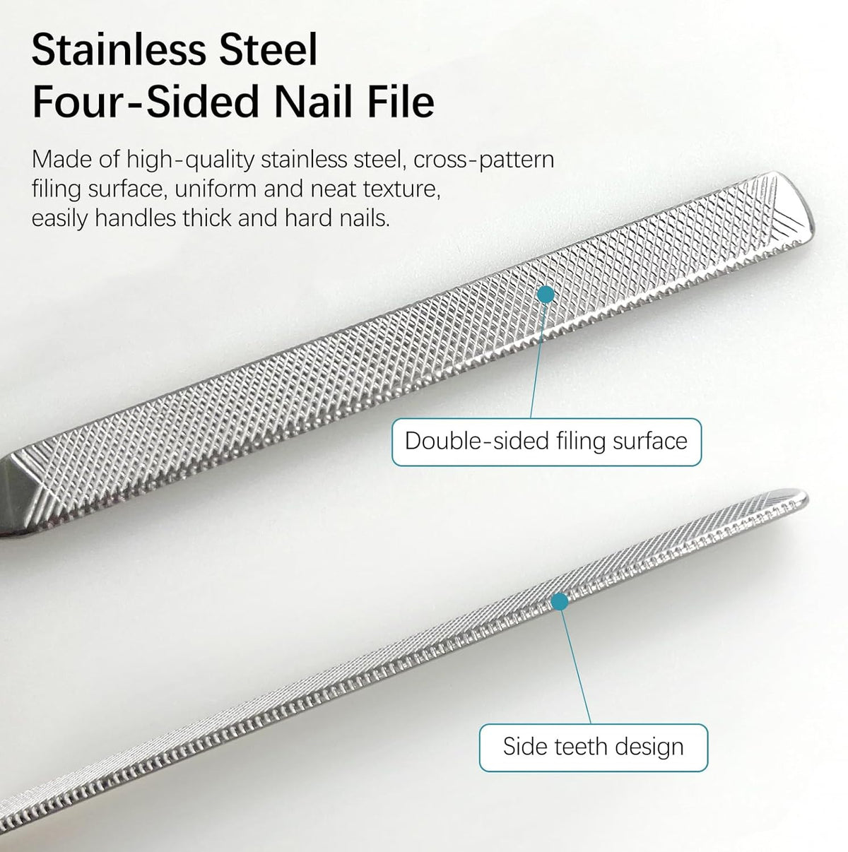 Stainless Steel Toe Nail Files Set - 4-Sided Heavy-Duty Grooming Tools for Thick Nails