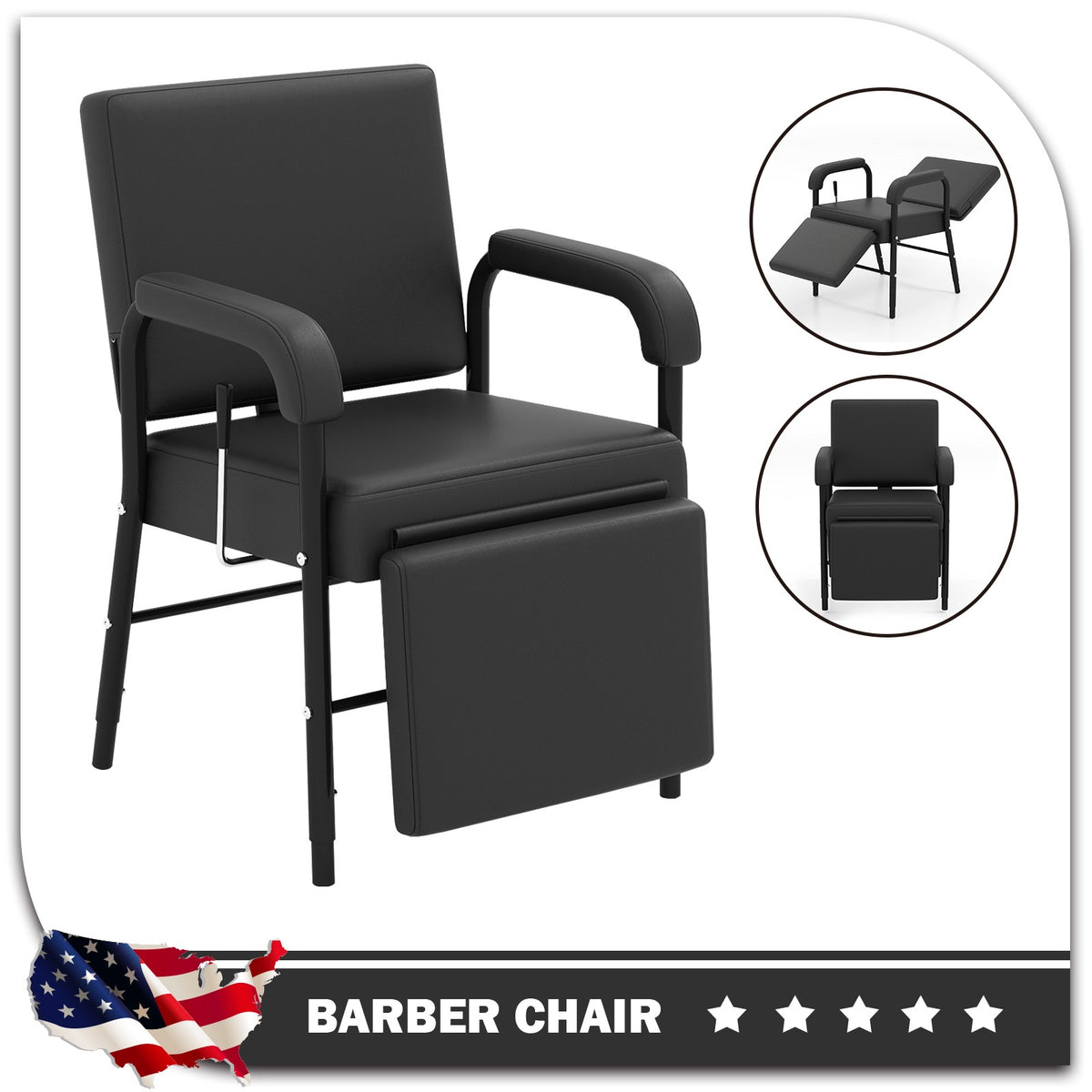 Heavy Duty Reclining Barber Shampoo Chair with Adjustable Backrest and Support