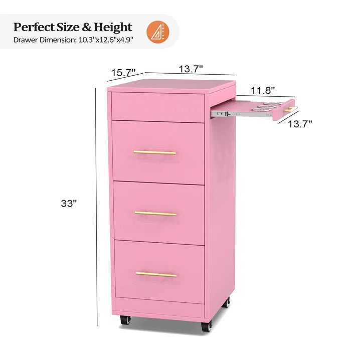 Salon Trolley Cart with Lockable Wheels, 3 Storage Drawers & Tool Rack
