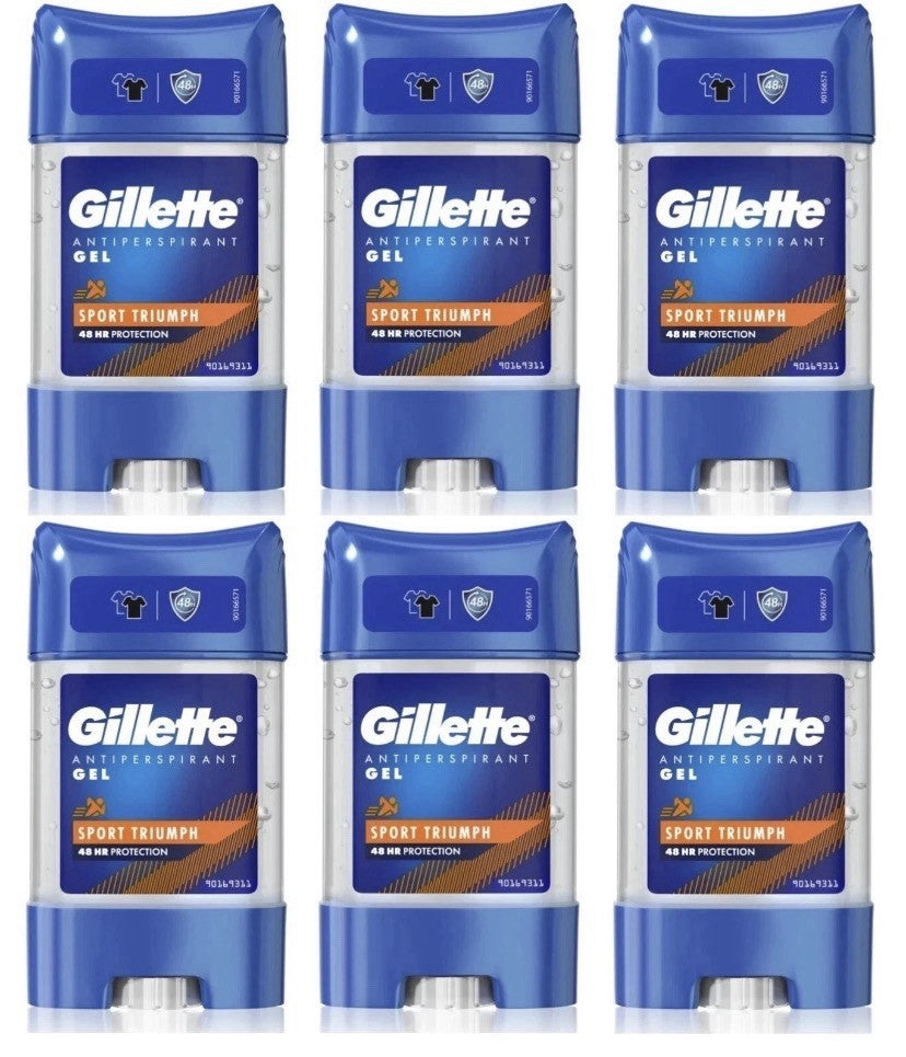 Gillette Sport Triumph Antiperspirant Deodorant Clear Gel Stick 70ml 6 Pack
