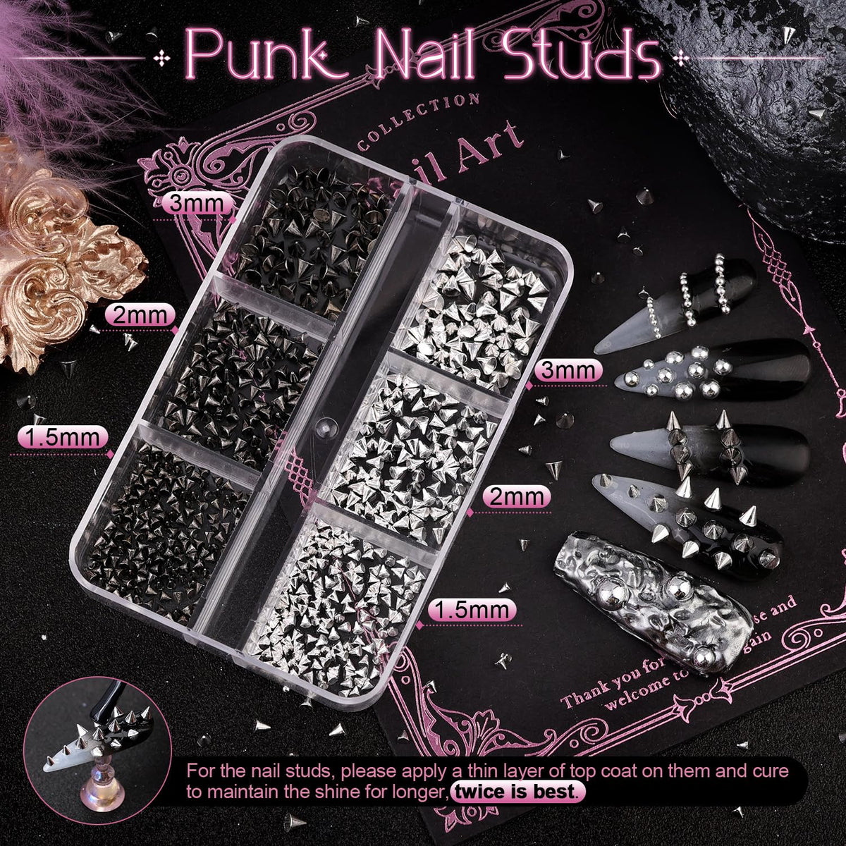Gothic Nail Charms Set with 3D Studs Pearls & Beads for Nail Art