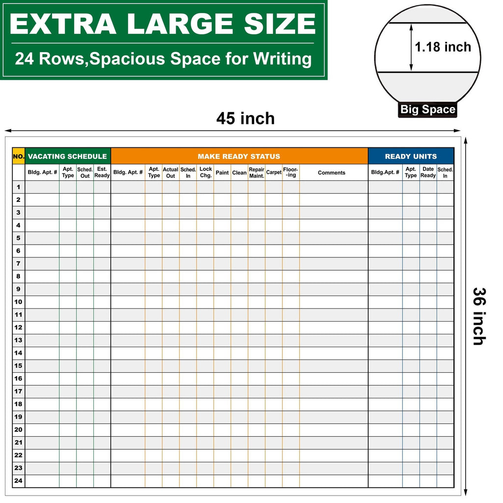 Large Dry Erase Whiteboard for Property Management 36x45 Inch Schedule & Checklist Board