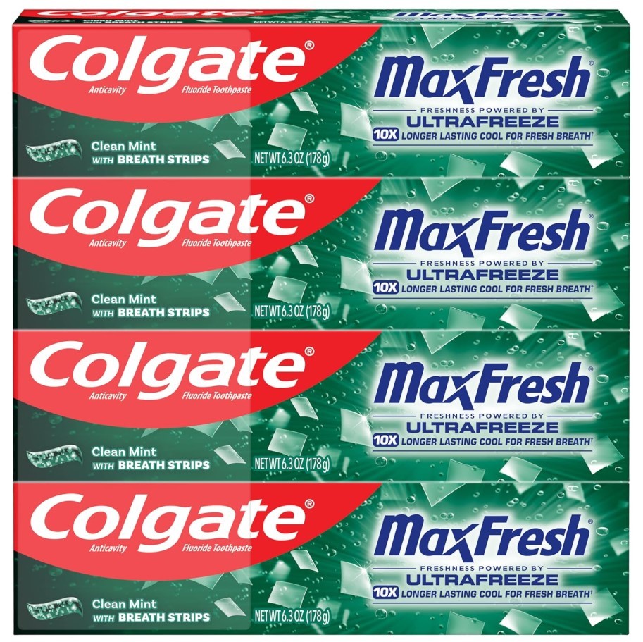 Whitening Toothpaste with Mini Breath Strips - Clean Mint, 6.3 oz, Pack of 4