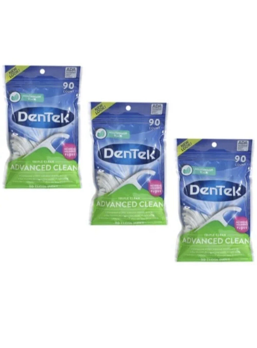 3 Pack Dental Floss Picks - Triple Clean, 90 Count Each